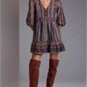 Anthropologie Purple and Brown Mini Dress
